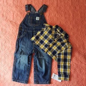 Overalls with plaid shirt NWT